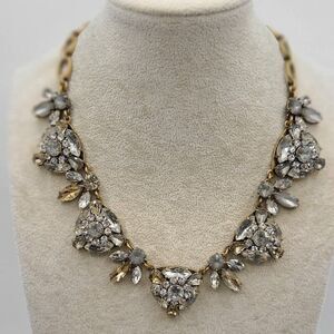 J Crew Vintage Gray Clear Crystal Statement Necklace